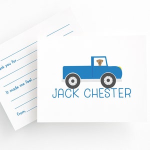 Personalisierter Blauer LKW-Kinder füllen Dankesnotizen, Dankesnotizen, Briefpapier, Kinder briefpapier, Notizkarte ausfüllen, Kinder danke