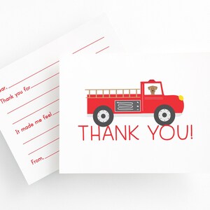 Feuerwehrauto Kinder Fülle Dankesnotizen, Dankesnotizen, Briefpapier, Kinder Briefpapier, Notizkarte ausfüllen, Kinder danke