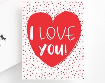 Red Heart Valentines Card, I Love You Very Much Card,  Red and White Anniversary Card, Love Cards for boyfriend or girlfriend