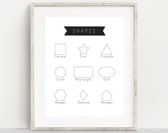 Shapes Poster For Preschoolers, Homeschool Learning Posters, Educational Kids Printable, Home Classroom Decor Ideas