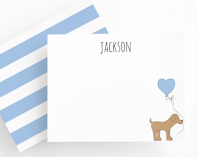Kids Personalized Adorable Dog Name Stationery, Custom Puppy Birthday Thank You Note Set, Red and White Doggy Stationery Set for Boy