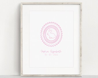 Custom Printable Bunny Wall Art for New Baby Nursery, Nursery Wall Decor, Bunny Wall Art for Baby Girl, Baby Girl Printable, Nursery Art