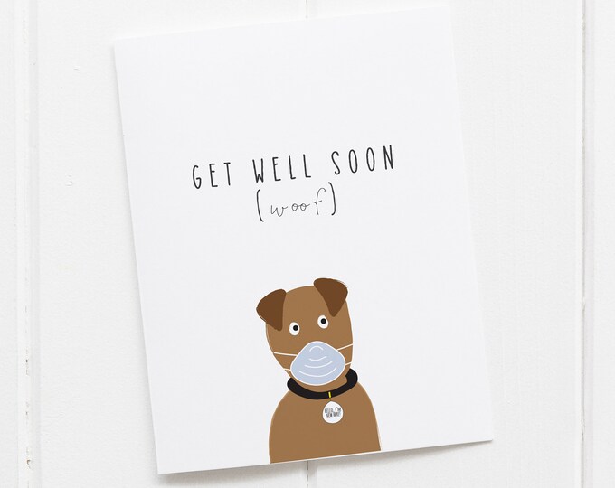 GET WELL SOON Dog Card with Dog in Face Mask, Dog Cards Blank Inside, Dog Card Face Mask, Dog Card Funny, Dog Stationery, Dog Sitter Card