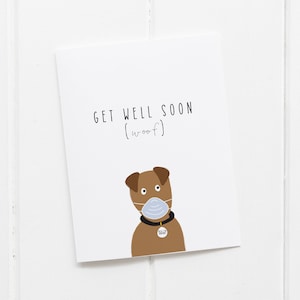 GET WELL SOON Dog Card with Dog in Face Mask, Dog Cards Blank Inside, Dog Card Face Mask, Dog Card Funny, Dog Stationery, Dog Sitter Card