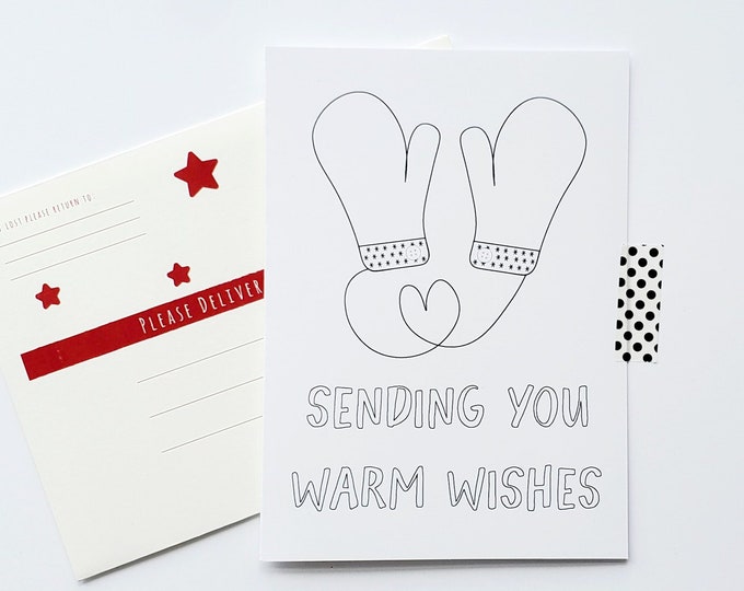 Warmest Wishes Color In Card and Envelope for Kids, Coloring Activities, Christmas Activities for Kids, Christmas Greetings from Kids