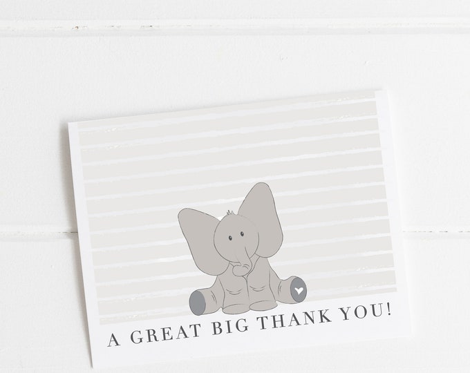 Elephant Baby Shower Thank You Notes, Gender Neutral Thank You Card Set, New Baby Thank you Notes, Baby Shower Gift, Baby Boy Thank You Note