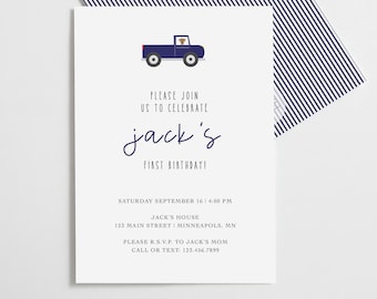 Farm Truck Birthday Invitation: Navy Blue Party Invites