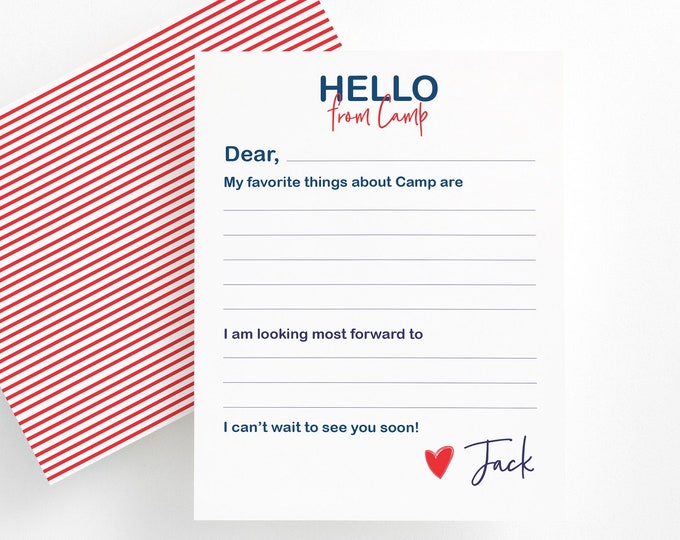 Personalized Camp Stationery Set For Boys, Custom Stationary with Lines, Summer Notes, Cute Personalized Gift for Boys, Fill in Stationery
