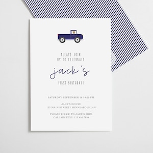Farm Truck Birthday Invitation: Navy Blue Party Invites