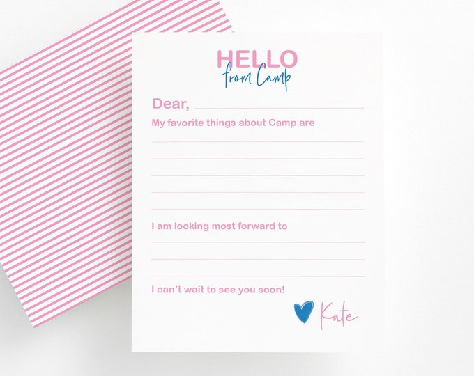 Personalized Camp Stationery Set For Girls, Custom Stationary with Lines, Summer Notes, Cute Personalized Gift for Girls, Summer Note Cards