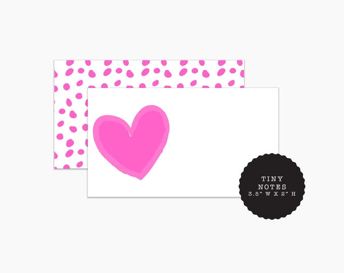 Heart Mini Note Cards, Pink Stationery Set, Tiny Thank You Notes