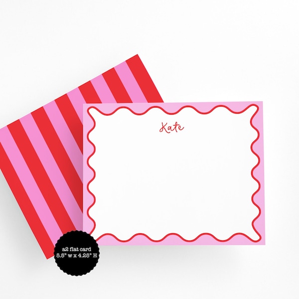 Personalized Colorful Scalloped Stationery Set, Custom Wavy Border Notecards, Birthday Gift, Name Notecards, Stationary, Christmas Gift