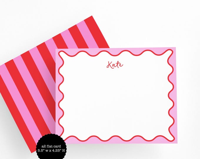 Personalized Colorful Scalloped Stationery Set, Custom Wavy Border Notecards, Birthday Gift, Name Notecards, Stationary, Christmas Gift