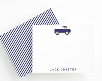 Blue Farm Truck Birthday Thank You Cards, Transportation Thank You Notes, Red Stationery for Boys, Truck Birthday, Personalized Stationery