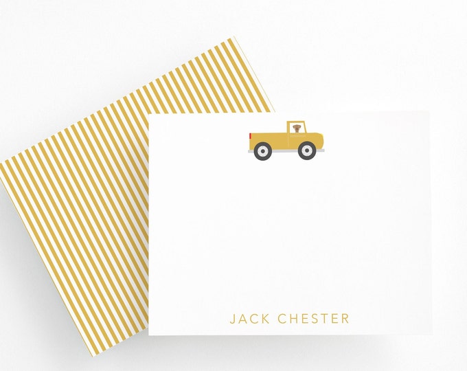 Personalized Yellow Truck Stationery Set for Kids, Colorful Pick Up Stationery, Farm Trucks, Cute Kids Stationery, Custom Stationery