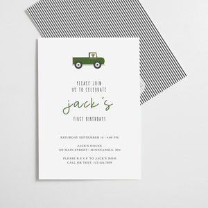 Green Boys Pick up Truck Birthday Invitation, Farm Birthday Invitations for Boys Birthday Party, First Birthday Invites, Party Invites