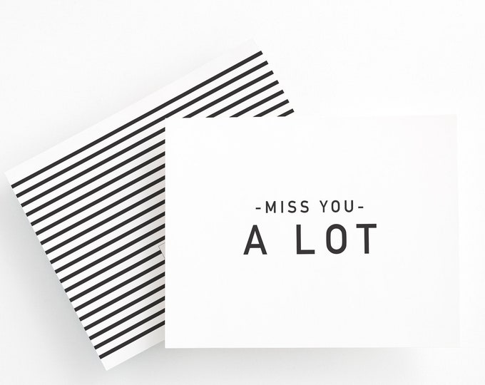Miss You Card, Minimalist Greeting Card, Thinking of You Card, Black and White Stationery, Friendship Card, Just Because Card