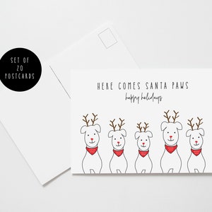 Juego de 20 postales navideñas: postales navideñas, postales Here comes Santa Paws, postales navideñas, juego de tarjetas navideñas, tarjeta navideña rústica