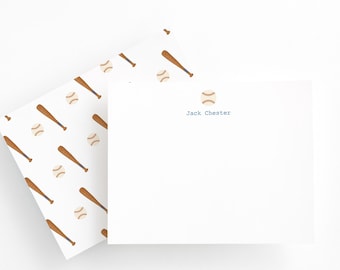 Blue Personalized Baseball Stationery Set, Custom Sports Note Cards for Boys