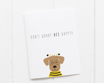 Miss you Quarantine Card, Social distancing thinking of you card, don't worry bee happy card, dog in costume card, encouragement card
