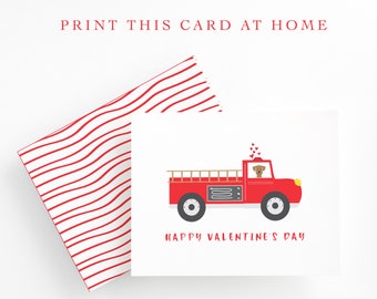PRINTABLE Valentine Cards for Kids, Fire Truck Cards, Teacher Cards, Little Boy Cards, Kids Valentine Cards, Valentine PDF, Valentine Decor