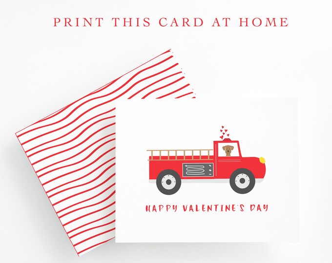 PRINTABLE Valentine Cards for Kids, Fire Truck Cards, Teacher Cards, Little Boy Cards, Kids Valentine Cards, Valentine PDF, Valentine Decor