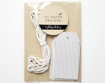 Stripe Gift Tags for Christmas Wrapping, Gift Wrap Supplies, Grey and White Gift Tags, Baby Shower Gift Tags, Recycled Materials
