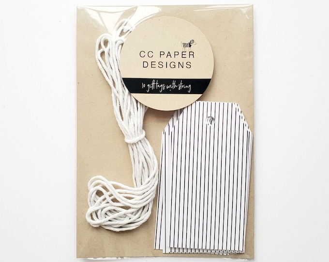 Stripe Gift Tags for Christmas Wrapping, Gift Wrap Supplies, Grey and White Gift Tags, Baby Shower Gift Tags, Recycled Materials