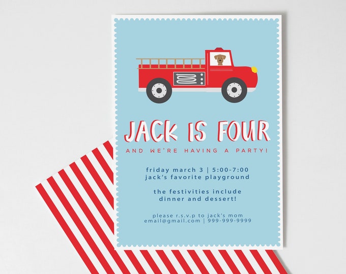 Fire Truck Birthday Invites, Kids Party Invitations, Boys Birthday Celebration, Kids Birthday Party Decor by CC Paper Designs