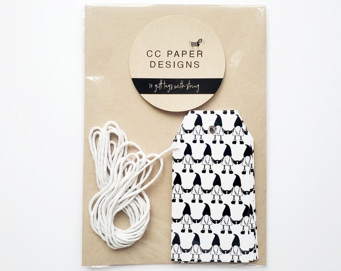 Cute Gnome Holiday Gift Tags, Modern Black and White Gift Tags for Christmas, Modern Holiday Gift Tag Set, Holiday Gift Bag Tags, Paper Tags