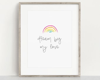 DIY Nursery Wall Decor 11" x 14", Print at Home Nursery Wall Art, Nursery Printable, Dream Big My Love, Printable Wall Art for Kids