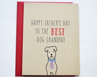 Father's Day Greeting Card to the Best Dog Grandpa on Kraft Paper, Dog in Tie Card, Card from Dog, Card for Dog Lover, Father's Day Cards