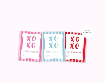 Printable Classroom Valentine's for Kids PDF, PRINT YOURSELF xoxo Valentine's Day Cards for Kids, School Valentine for Girls