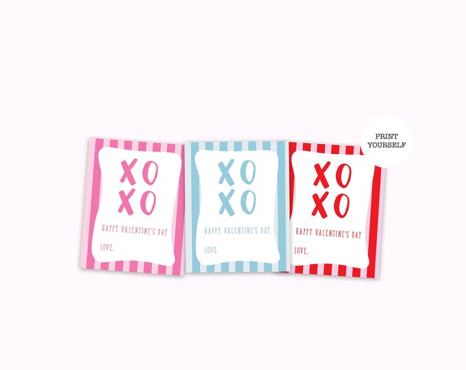 Printable Classroom Valentine's for Kids PDF, PRINT YOURSELF xoxo Valentine's Day Cards for Kids, School Valentine for Girls