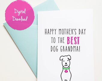 PRINT AT HOME Moederdagkaart van hond tot hond oma, gelukkige moederdag oma van hond, hond moederdagkaart, gelukkige moederdag