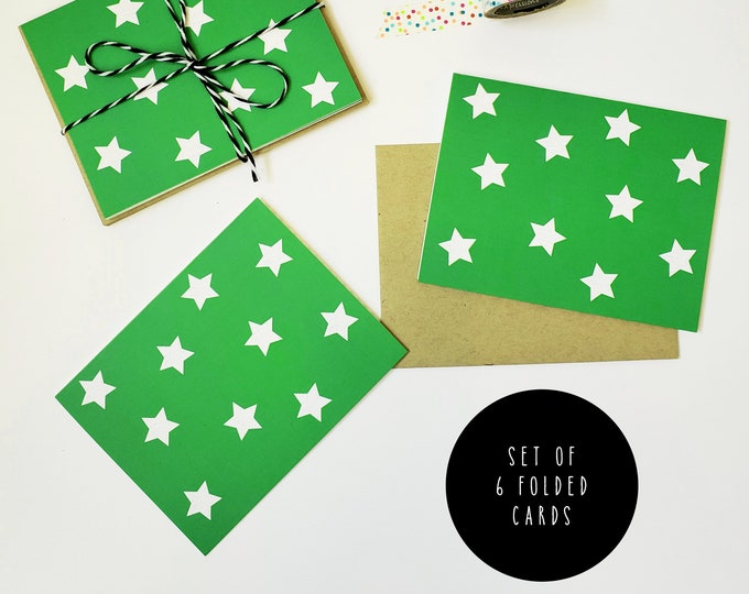 Kids Stationery Note Card Set, Boys Stationery, Green and White Star Note Cards for Kids, Thank You Notes for Kids, Green Writing Set