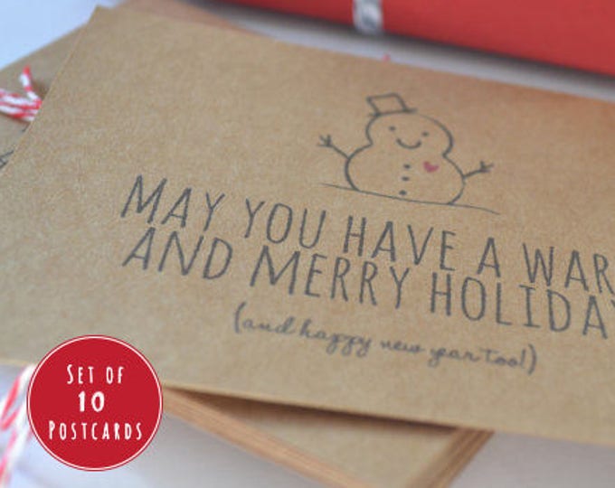 HOLIDAY POSTCARD SET of 10- Christmas Postcard, Holiday Card Set, Christmas Card, Holiday Postcard, Christmas Card Set, Rustic Holiday Card