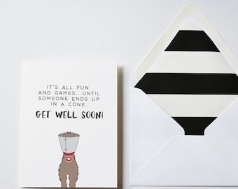 GREETING CARDS, Funny Get Well Soon Card for Dog People, Get Well Soon, Cards for Pet People, Dog in Cone, Funny dog card, Get well Greeting