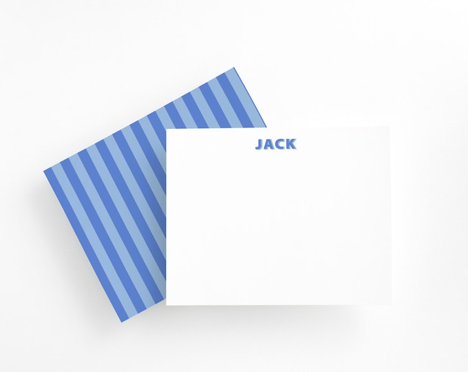 Personalized Boys Stationery Set | Custom Kids Note Cards | Blue Striped Stationery | Personalized Thank You Cards | A2 Flat Cards
