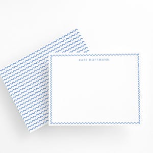 Personalisiertes blaues ausgebogtes Briefpapier - Kinder Dankeschön-Grußkarten | Baby Mädchen Briefpapier Set | Klassische Grußkarten mit Namen