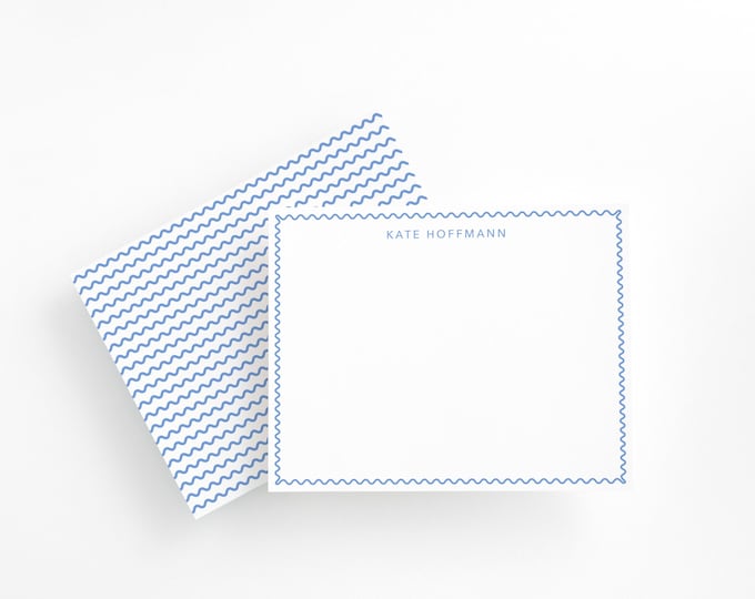 Personalized Blue Scalloped Stationery – Kids Thank You Note Cards | Baby Girl Stationery Set | Classic Custom Name Notecards