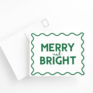 Conjunto de cartões postais festivos simples em verde e branco, cartões postais alegres e brilhantes, conjunto de cartões postais de Natal