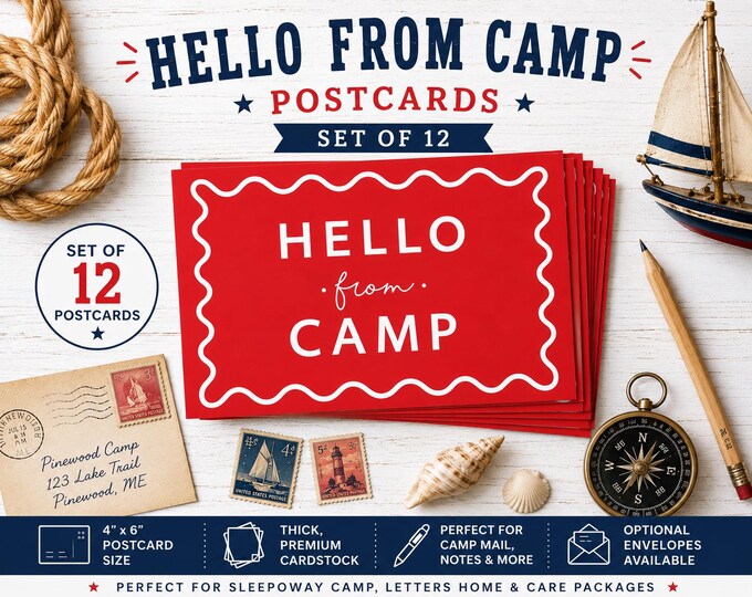 Hello From Camp Postcards, Vintage Camp Mail Stationery Set