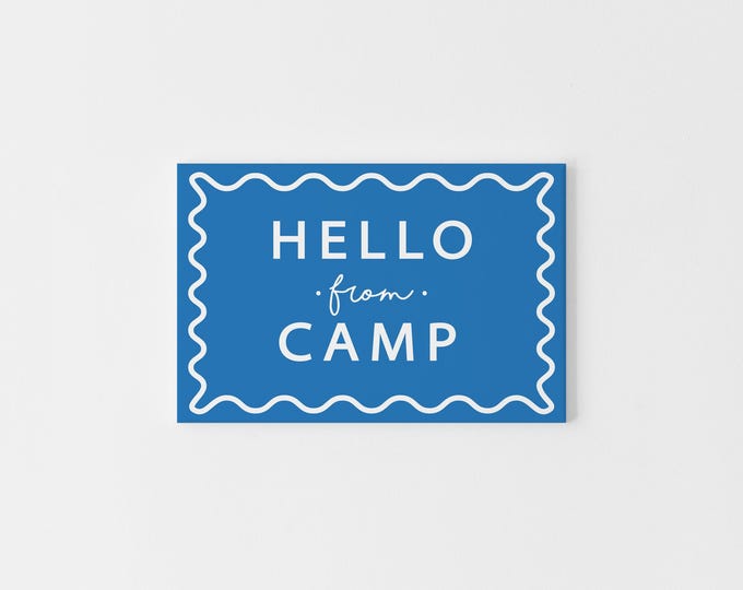 Hello from Camp Postcard Set – Bold Blue Summer Camp Stationery for Kids, Printed Camp Mail, Modern Preppy Camp Note Cards