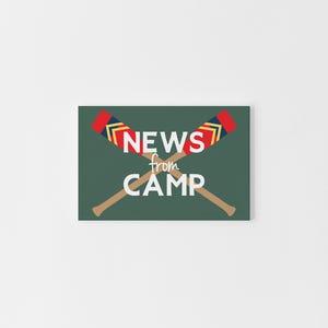Postales de Noticias del Campamento: Papelería del Campamento del Lago Náutico con Remos Pintados / Postales Rústicas del Campamento de Verano / Cartas del Campamento de Cabañas para Niños