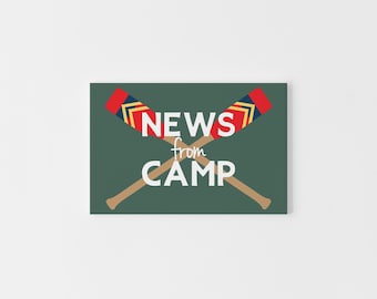 News From Camp Postcards – Nautical Lake Camp Stationery with Painted Oars | Rustic Summer Camp Postcards | Cabin Camp Letters for Kids