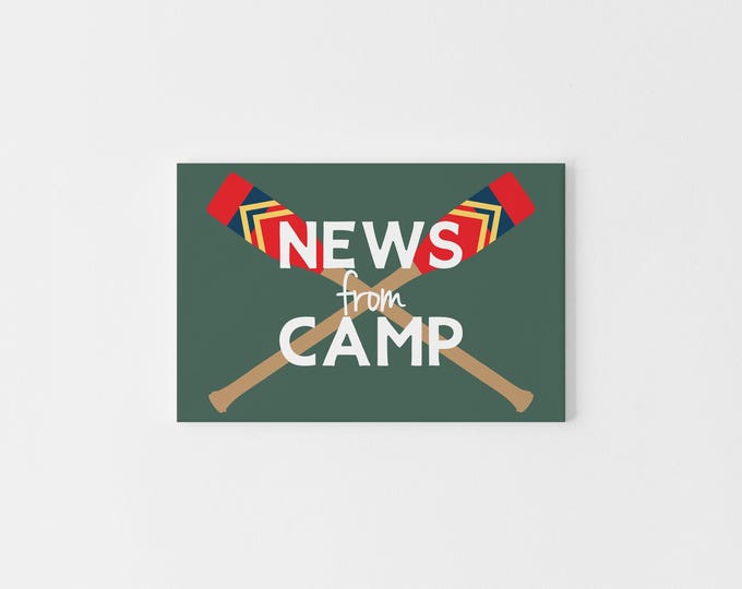 News From Camp Postcards – Nautical Lake Camp Stationery with Painted Oars | Rustic Summer Camp Postcards | Cabin Camp Letters for Kids