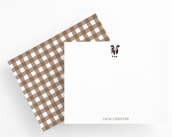 Baby Shower Thank You Cards, Cow Baby Shower Notecards, Cute Cow Stationery Set, Flat Stationery with Cow, Cute Baby Cow