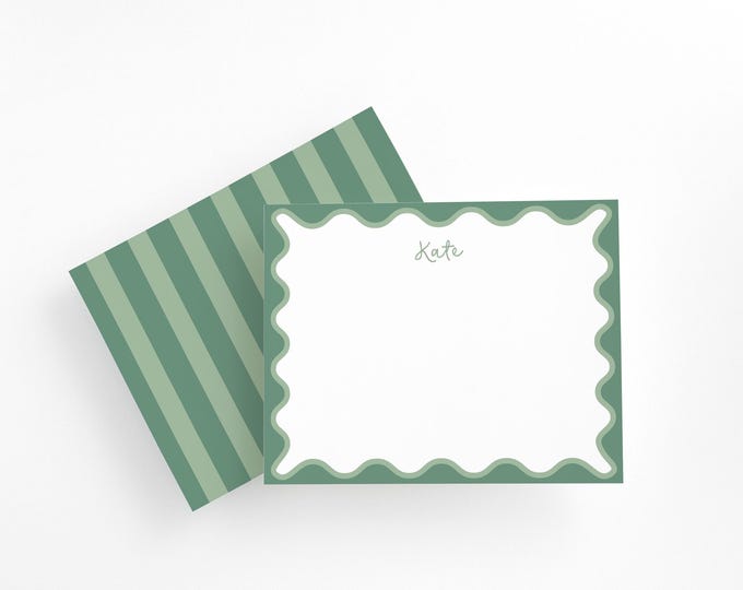 Personalized Colorful Scalloped Stationery Set – Custom Thank You Cards, Preppy Note Cards with Envelopes, Girls Stationary Gift