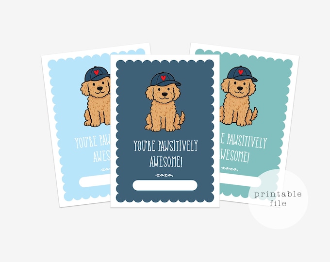 PRINT YOURSELF Kids Valentines Day Card Set, Valentine PDF, Cute Dog Cards, Print at home Greeting Card Set for Kids, preschool printables